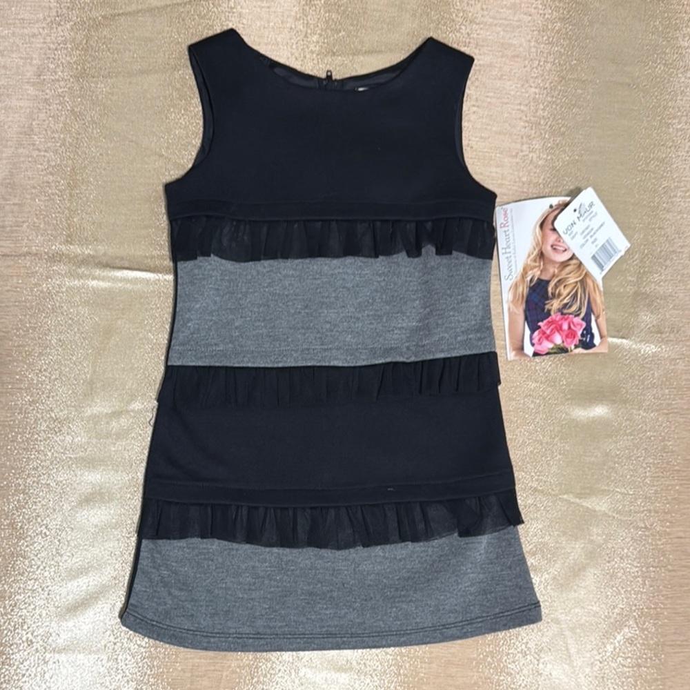 NWT Sweet Heart Rose Size 3 Gray Sleeveless Dress with Ruffle Accents